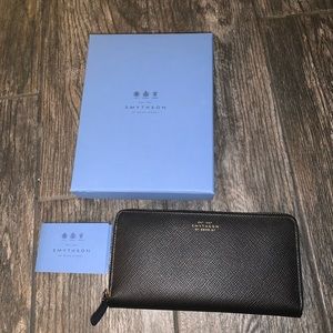 Smythson Panama Zip Around Wallet in Black NWB